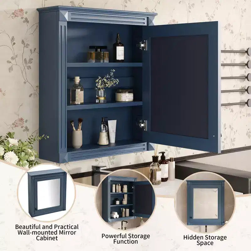 Bathroom Storage Wall Cabinet with Mirror, Medicine Cabinet with Height Adjustable Shelf, White