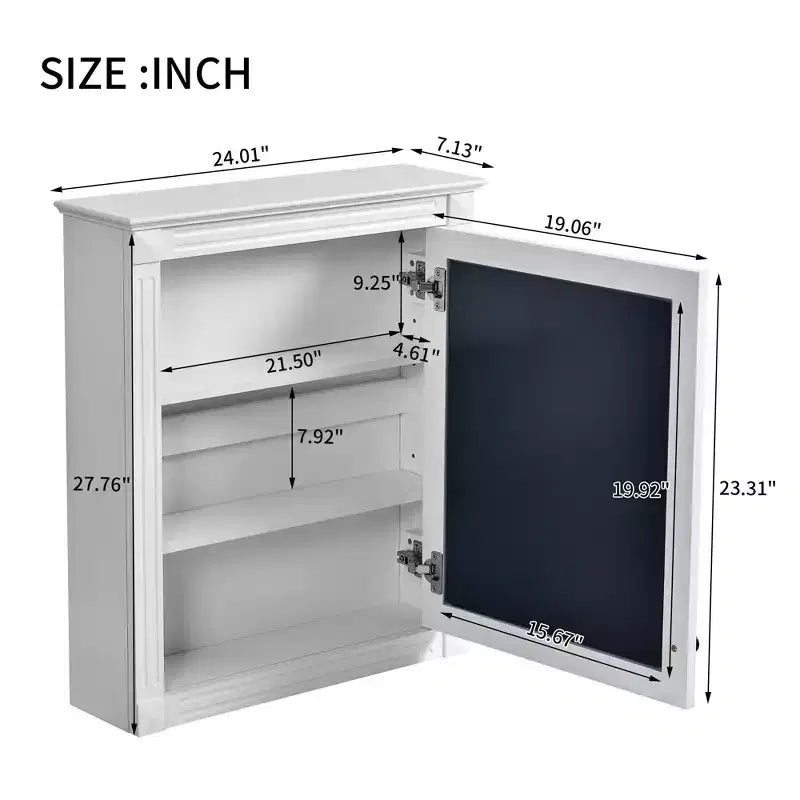 Armoire murale de salle de bain avec miroir, armoire à pharmacie avec étagère réglable en hauteur, blanc