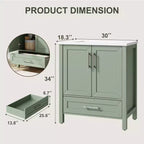 Meuble lavabo de salle de bain compact avec lavabo, meuble bas sur pieds avec porte à fermeture douce, étagère de rangement réglable, peu encombrant pour appartement