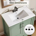Meuble lavabo de salle de bain compact avec lavabo, meuble bas sur pieds avec porte à fermeture douce, étagère de rangement réglable, peu encombrant pour appartement