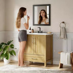 Meuble lavabo de salle de bain compact avec lavabo, meuble bas sur pieds avec porte à fermeture douce, étagère de rangement réglable, peu encombrant pour appartement