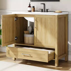 Meuble lavabo de salle de bain compact avec lavabo, meuble bas sur pieds avec porte à fermeture douce, étagère de rangement réglable, peu encombrant pour appartement