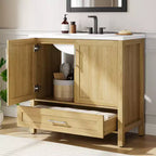 Meuble lavabo de salle de bain compact avec lavabo, meuble bas sur pieds avec porte à fermeture douce, étagère de rangement réglable, peu encombrant pour appartement