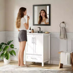 Meuble lavabo de salle de bain compact avec lavabo, meuble bas sur pieds avec porte à fermeture douce, étagère de rangement réglable, peu encombrant pour appartement