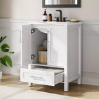Meuble lavabo de salle de bain compact avec lavabo, meuble bas sur pieds avec porte à fermeture douce, étagère de rangement réglable, peu encombrant pour appartement