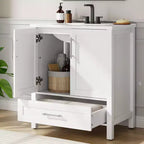 Meuble lavabo de salle de bain compact avec lavabo, meuble bas sur pieds avec porte à fermeture douce, étagère de rangement réglable, peu encombrant pour appartement