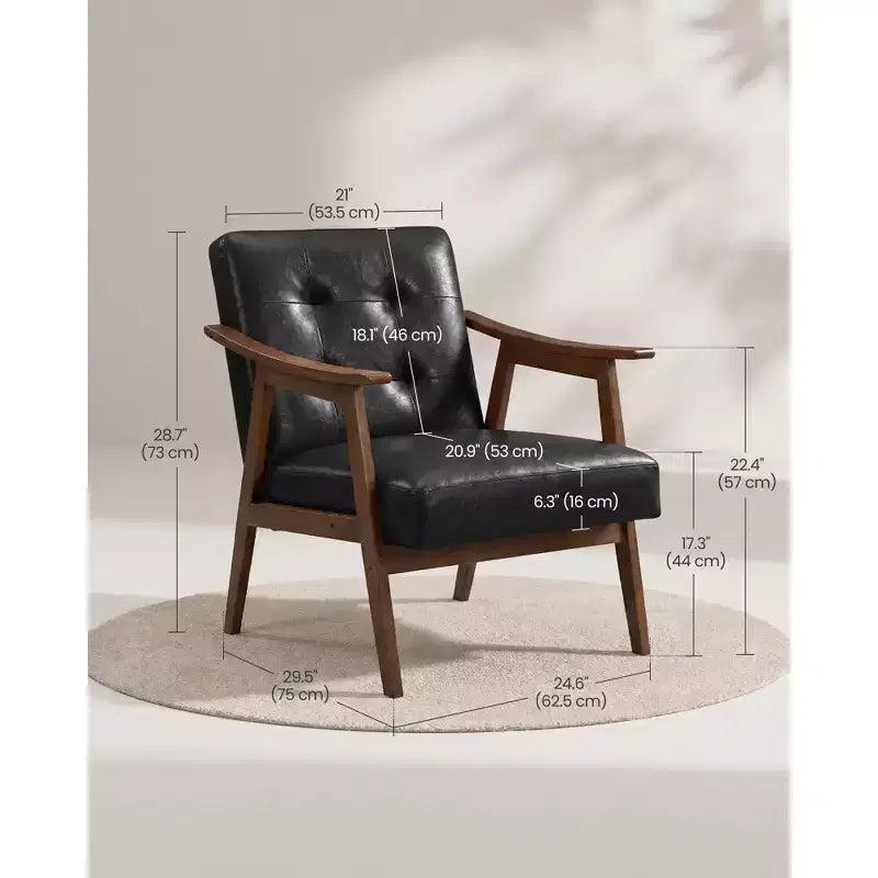 Fauteuil d'appoint, Fauteuil en cuir PU, Fauteuil de salon capitonné, Coussin épais, Siège de salon de style Mid-Century Modern