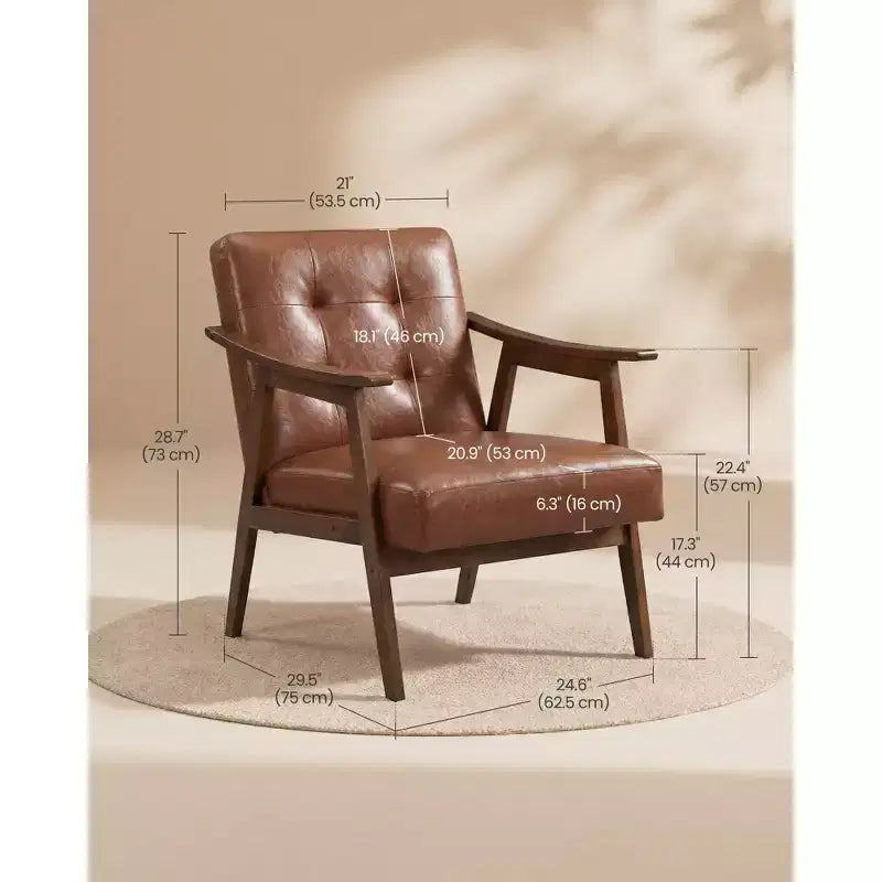 Fauteuil d'appoint, Fauteuil en cuir PU, Fauteuil de salon capitonné, Coussin épais, Siège de salon de style Mid-Century Modern