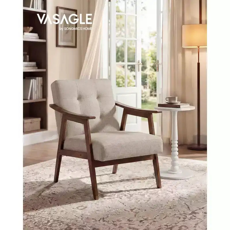 Accent Chair, PU Leather Armchair, Button Tufted Living Room Chair, Thick Cushion, Mid Century Modern Lounge Seating