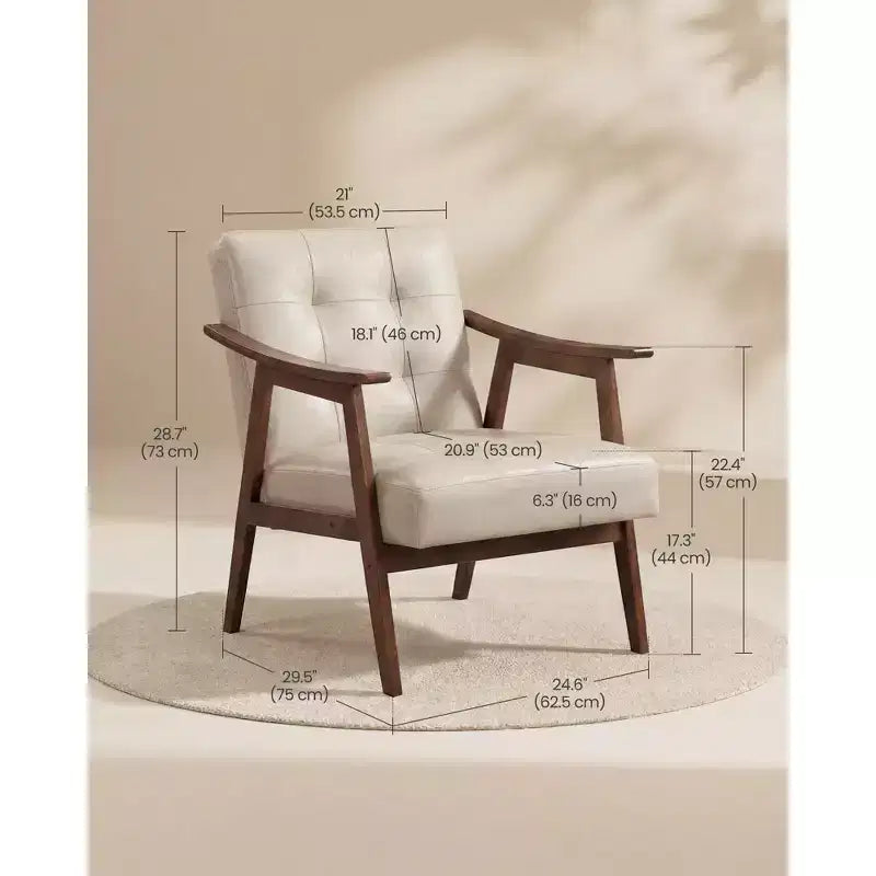 Fauteuil d'appoint, Fauteuil en cuir PU, Fauteuil de salon capitonné, Coussin épais, Siège de salon de style Mid-Century Modern