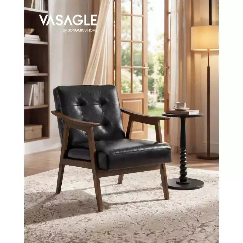 Fauteuil d'appoint, Fauteuil en cuir PU, Fauteuil de salon capitonné, Coussin épais, Siège de salon de style Mid-Century Modern