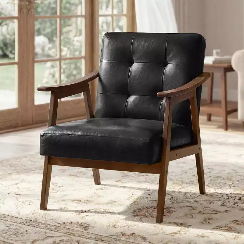 Accent Chair, PU Leather Armchair, Button Tufted Living Room Chair, Thick Cushion, Mid Century Modern Lounge Seating