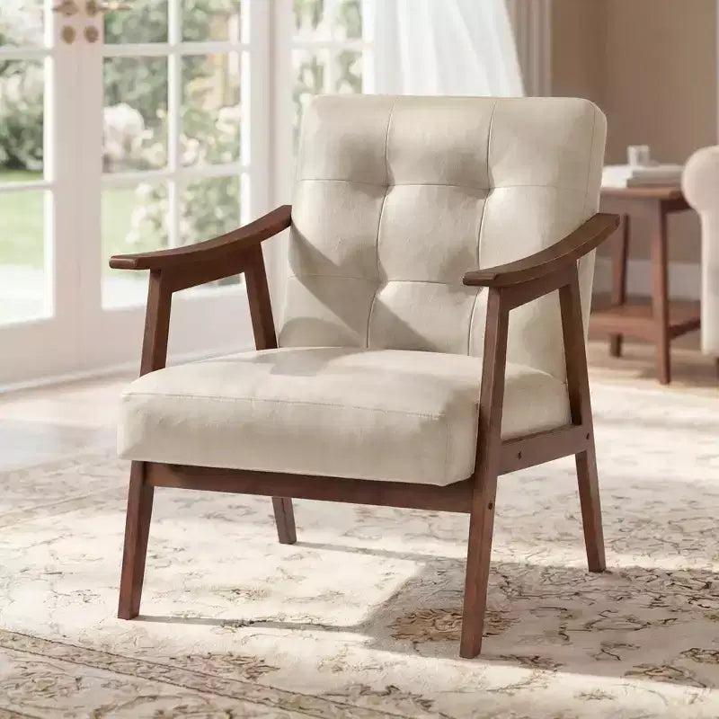 Accent Chair, PU Leather Armchair, Button Tufted Living Room Chair, Thick Cushion, Mid Century Modern Lounge Seating