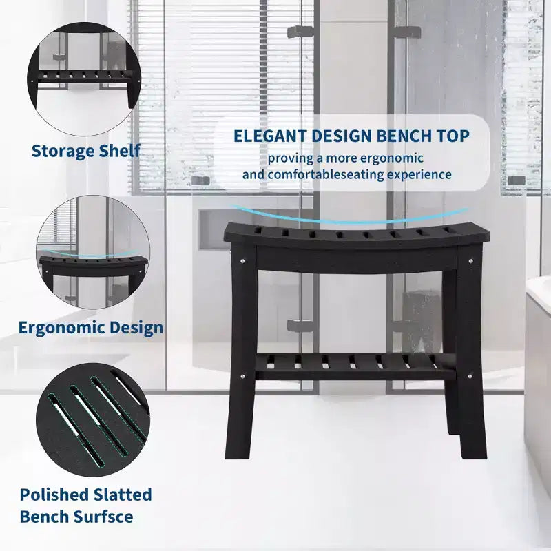 HDPE Waterproof Shower Bench with Storage Shelf, 400lb Capacity Heavy Duty Bathroom Stool and Bath Seat for Seniors & Shaving Legs