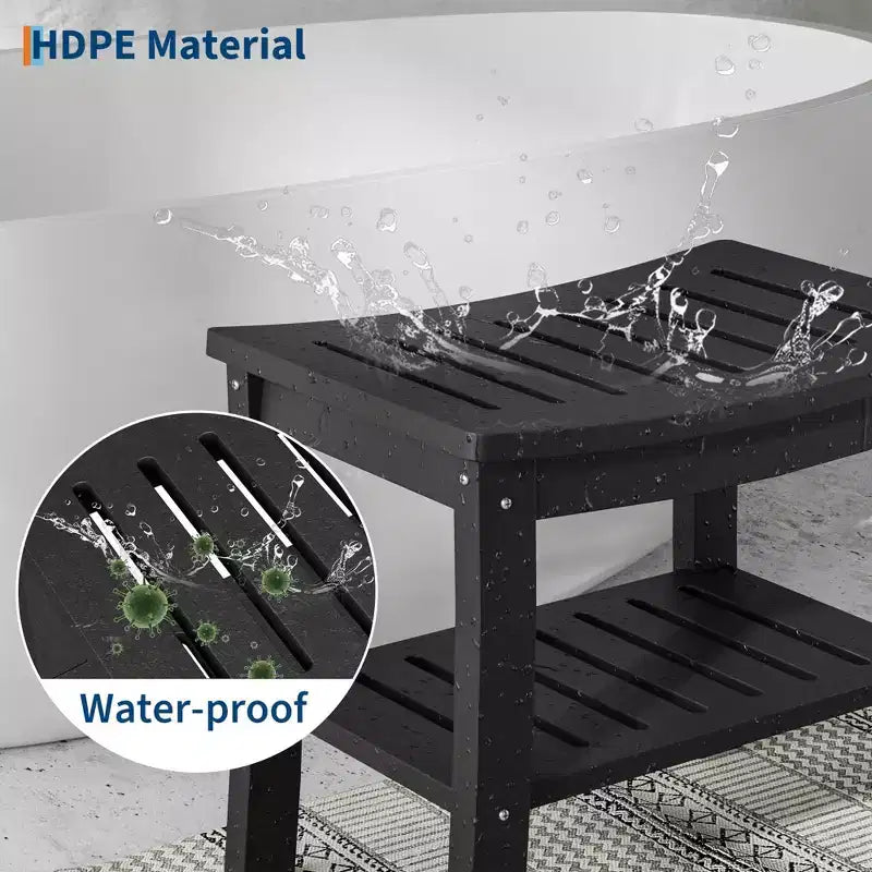 HDPE Waterproof Shower Bench with Storage Shelf, 400lb Capacity Heavy Duty Bathroom Stool and Bath Seat for Seniors & Shaving Legs