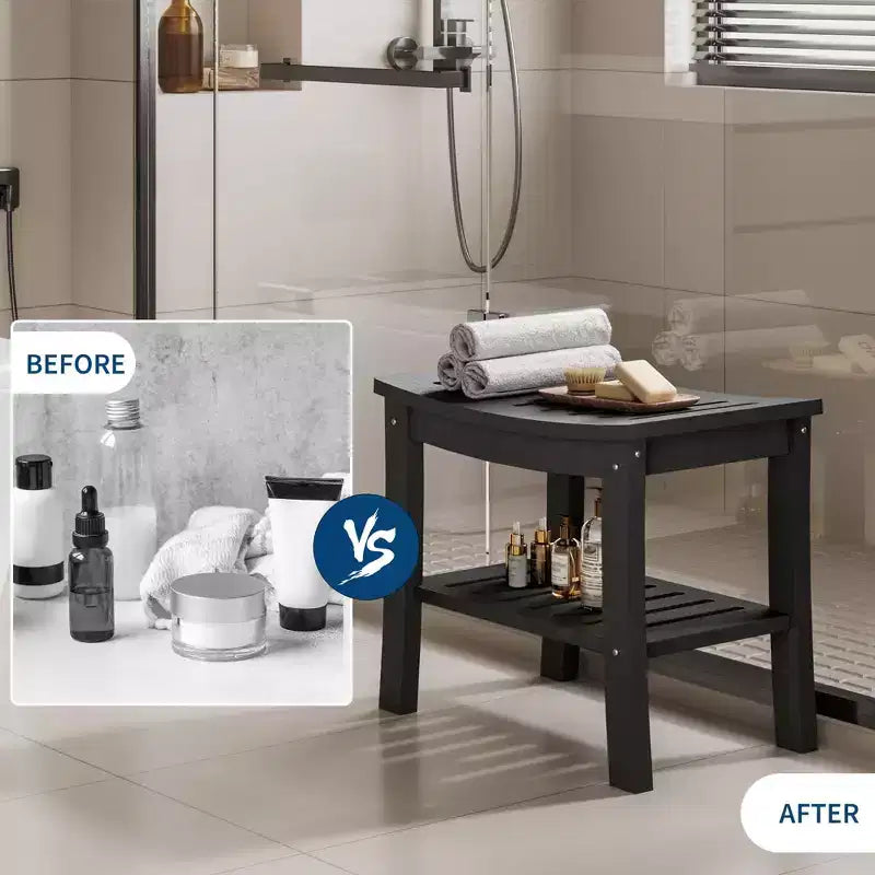 HDPE Waterproof Shower Bench with Storage Shelf, 400lb Capacity Heavy Duty Bathroom Stool and Bath Seat for Seniors & Shaving Legs