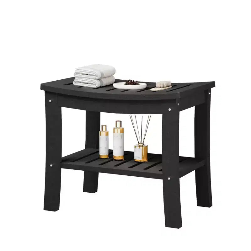 HDPE Waterproof Shower Bench with Storage Shelf, 400lb Capacity Heavy Duty Bathroom Stool and Bath Seat for Seniors & Shaving Legs