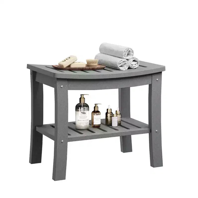 HDPE Waterproof Shower Bench with Storage Shelf, 400lb Capacity Heavy Duty Bathroom Stool and Bath Seat for Seniors & Shaving Legs