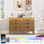6-Drawer Dresser with Light & Charging Station, Modern Wide Chest of Drawers, Wood Storage Organizer Cabinet for Bedroom and Living Room