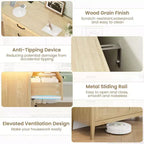 6-Drawer Dresser with Light & Charging Station, Modern Wide Chest of Drawers, Wood Storage Organizer Cabinet for Bedroom and Living Room