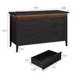6-Drawer Dresser with Light & Charging Station, Modern Wide Chest of Drawers, Wood Storage Organizer Cabinet for Bedroom and Living Room