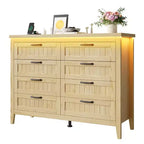 6-Drawer Dresser with Light & Charging Station, Modern Wide Chest of Drawers, Wood Storage Organizer Cabinet for Bedroom and Living Room