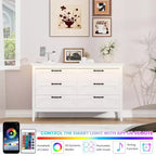 6-Drawer Dresser with Light & Charging Station, Modern Wide Chest of Drawers, Wood Storage Organizer Cabinet for Bedroom and Living Room