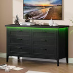 6-Drawer Dresser with Light & Charging Station, Modern Wide Chest of Drawers, Wood Storage Organizer Cabinet for Bedroom and Living Room