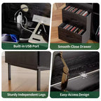 Meuble de tourne-disque à plateau relevable avec rangement, étagère pour platine vinyle et tiroirs, console audio média robuste en bois et métal