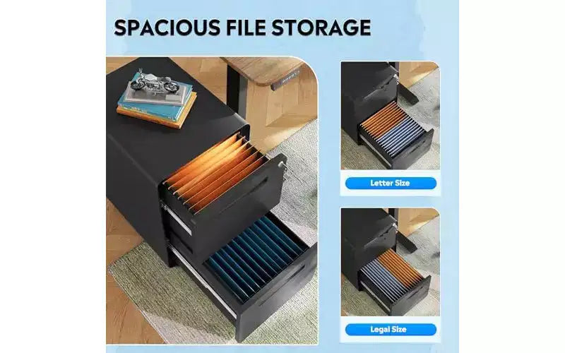 2-Drawer Rounded Corner Metal File Cabinet with Lock, Mobile Filing Cabinet Under Desk for Home Office, Black