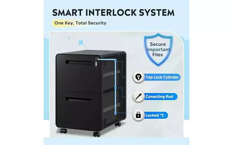 2-Drawer Rounded Corner Metal File Cabinet with Lock, Mobile Filing Cabinet Under Desk for Home Office, Black