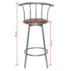 Tabouret de bar marron en MDF et acier, tabouret de bar pivotant standard