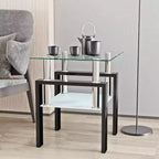 17.72 Transparent Black Tempered Glass Coffee Table, Square 2-Tier End Table with Metal Legs for Living Room Bedroom