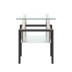 17.72 Transparent Black Tempered Glass Coffee Table, Square 2-Tier End Table with Metal Legs for Living Room Bedroom