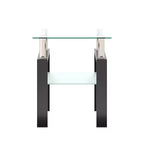17.72 Transparent Black Tempered Glass Coffee Table, Square 2-Tier End Table with Metal Legs for Living Room Bedroom