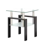 17.72 Transparent Black Tempered Glass Coffee Table, Square 2-Tier End Table with Metal Legs for Living Room Bedroom