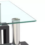 17.72 Transparent Black Tempered Glass Coffee Table, Square 2-Tier End Table with Metal Legs for Living Room Bedroom