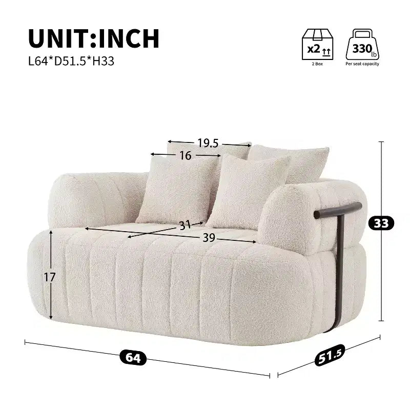64 Oversized Boneless Chair Chaise Lounge, Metal-Supported Couch for Living Room/Bedroom
