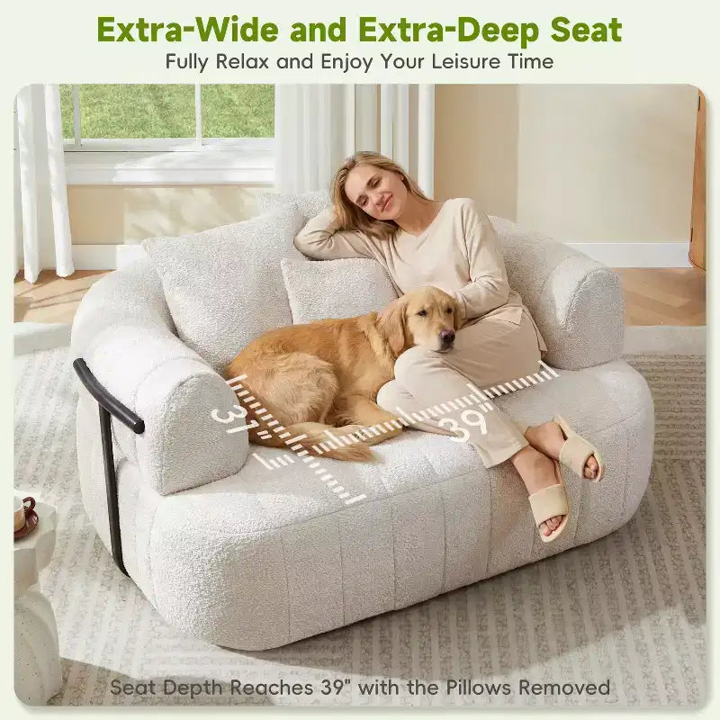 64 Oversized Boneless Chair Chaise Lounge, Metal-Supported Couch for Living Room/Bedroom