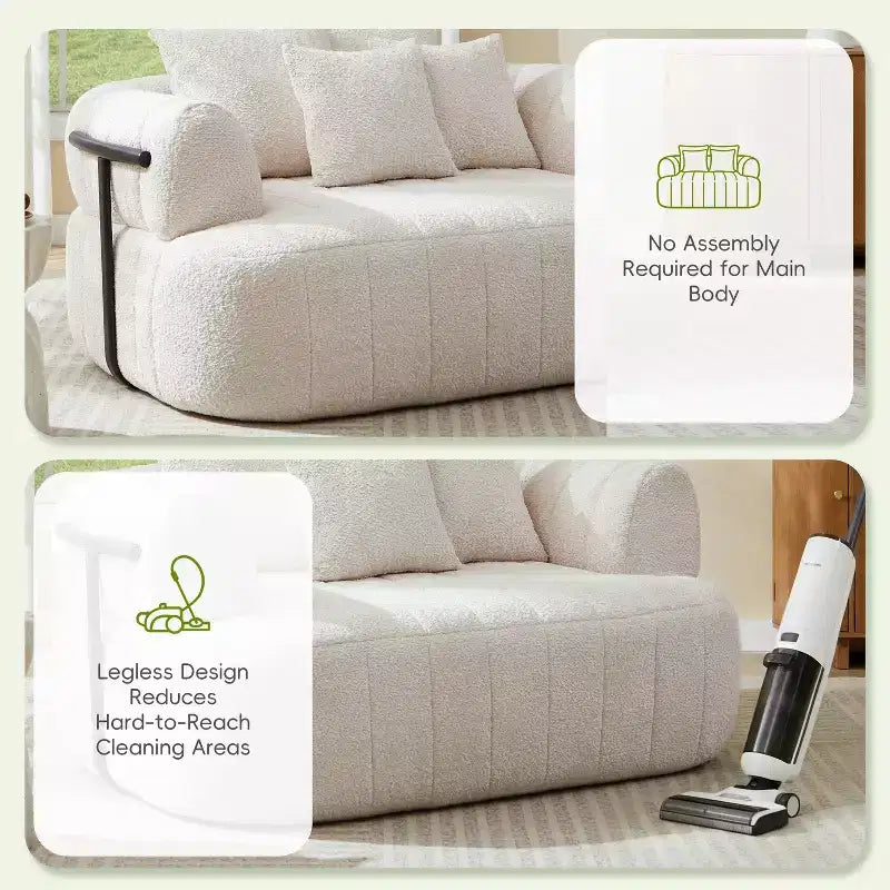 64 Oversized Boneless Chair Chaise Lounge, Metal-Supported Couch for Living Room/Bedroom