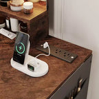 Coiffeuse d'angle moderne avec miroir éclairé et tabouret, coiffeuse peu encombrante avec station de charge et meuble de rangement pour chambre à coucher