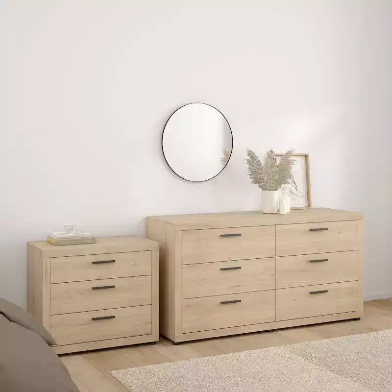 Chambre Mira – Commode double et chiffonnier à 6 tiroirs, Jackson Hickory