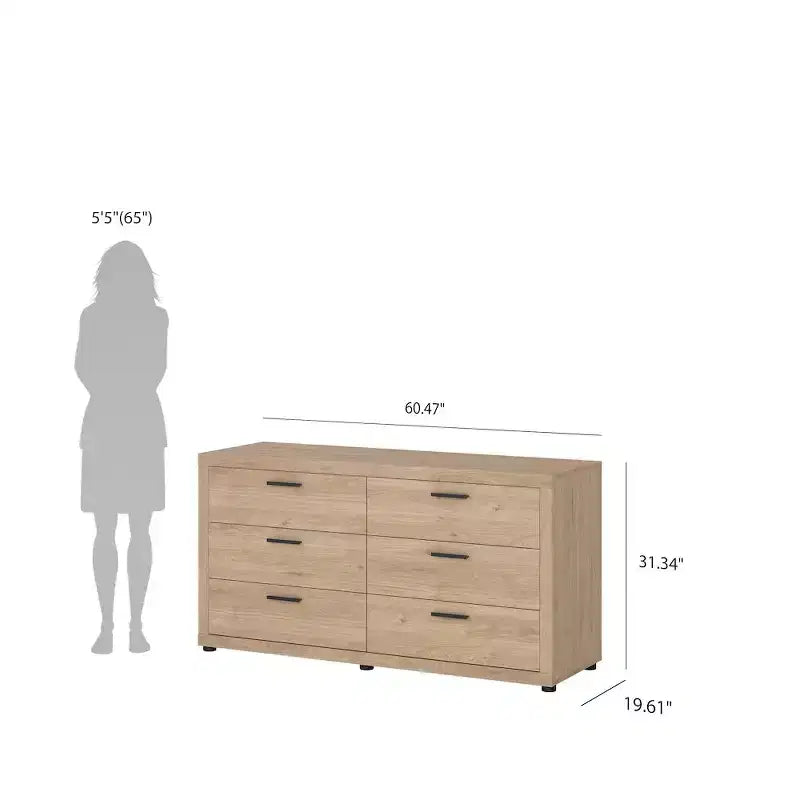 Chambre Mira – Commode double et chiffonnier à 6 tiroirs, Jackson Hickory