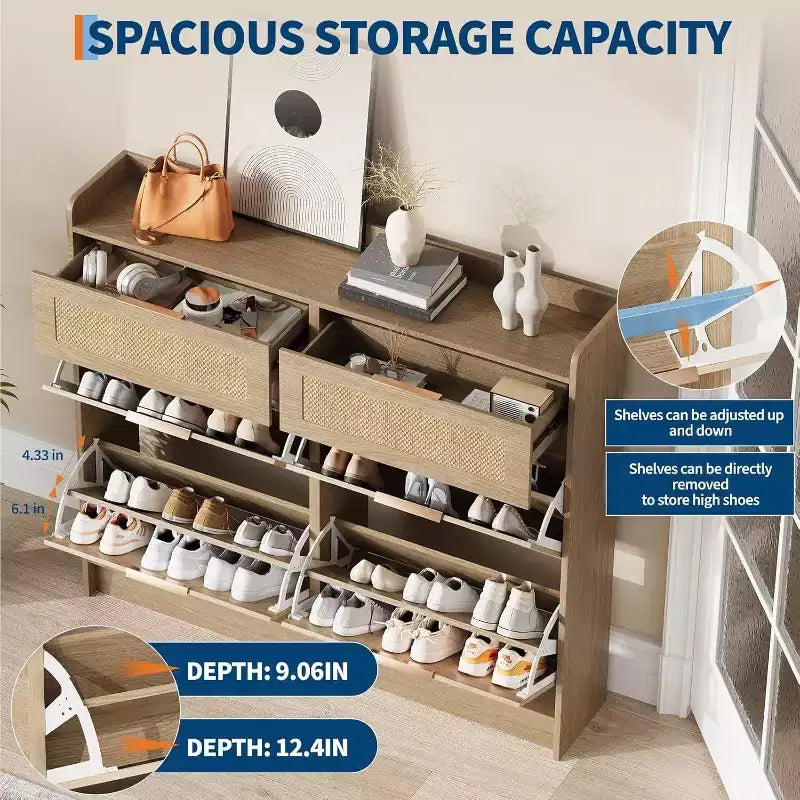 4 Turn Over Drawers Freestanding Shoe Storage Cabinet for Entryway, Hallway, Living Room