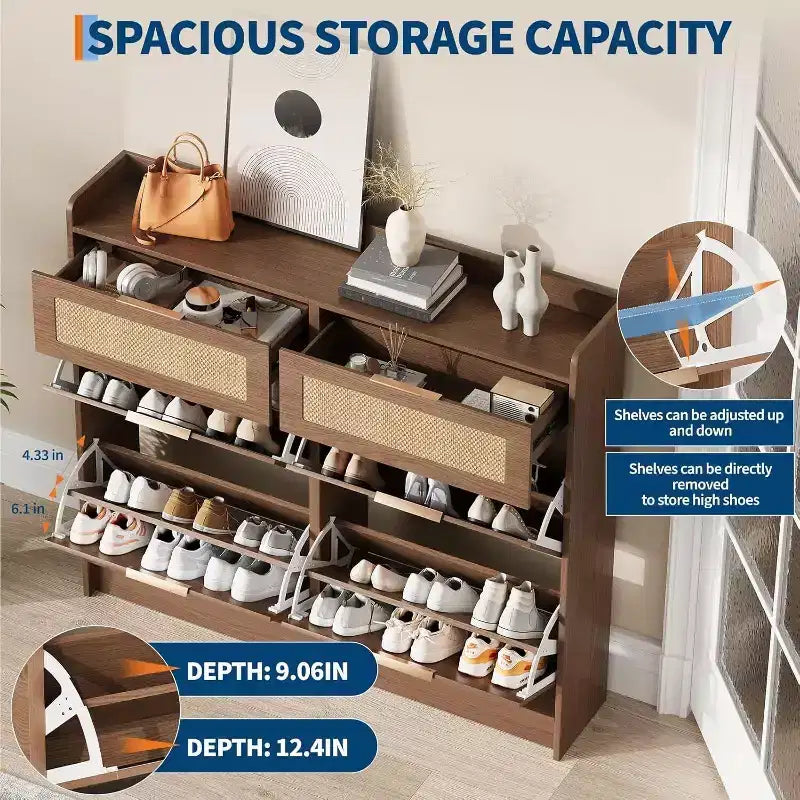 4 Turn Over Drawers Freestanding Shoe Storage Cabinet for Entryway, Hallway, Living Room