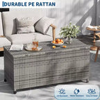 125 Gallon Heavy Duty Outdoor Deck Box with Wheels and Handles, All-Weather PE Rattan Storage Chest, Waterproof Patio and Poolside Organizer