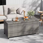 125 Gallon Heavy Duty Outdoor Deck Box with Wheels and Handles, All-Weather PE Rattan Storage Chest, Waterproof Patio and Poolside Organizer