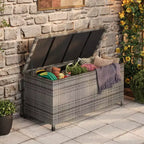 125 Gallon Heavy Duty Outdoor Deck Box with Wheels and Handles, All-Weather PE Rattan Storage Chest, Waterproof Patio and Poolside Organizer