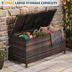 125 Gallon Heavy Duty Outdoor Deck Box with Wheels and Handles, All-Weather PE Rattan Storage Chest, Waterproof Patio and Poolside Organizer