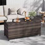 125 Gallon Heavy Duty Outdoor Deck Box with Wheels and Handles, All-Weather PE Rattan Storage Chest, Waterproof Patio and Poolside Organizer